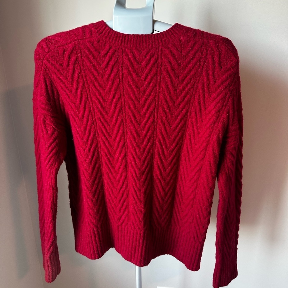 Banana Republic Red Cashmere Blend Sweater XS Oversized Cable Knit Romantic Soft - Picture 2 of 6